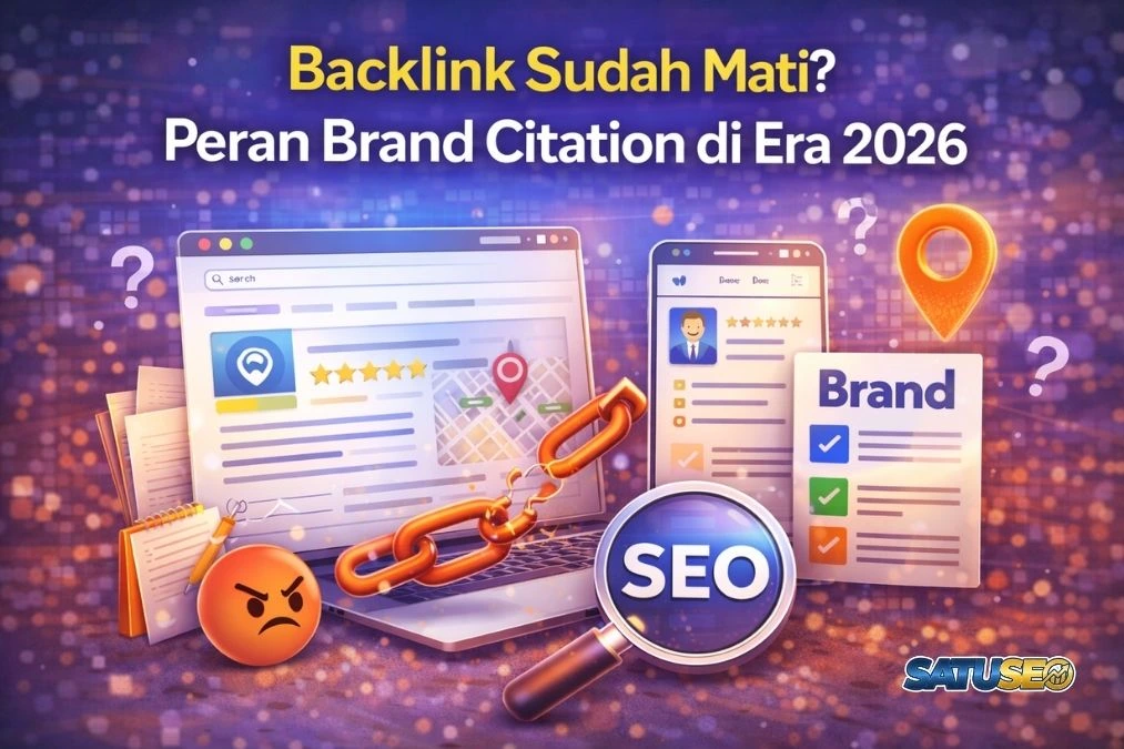 Perbandingan backlink dan brand citation sebagai faktor SEO penting di tahun 2026.
