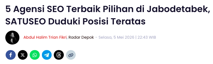 Liputan SATUSEO di Radar Depok sebagai agensi SEO pilihan terbaik